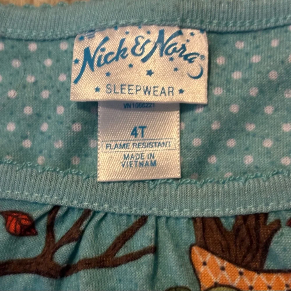 Nick & Nora 4T FLAME RESISTANT 2 Piece Pajamas Owls Long pants & Button up top